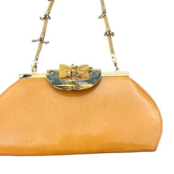 Sacco 1823 Italian Leather Bag With Swarovski Crystal, Tan - Picture 3 of 16